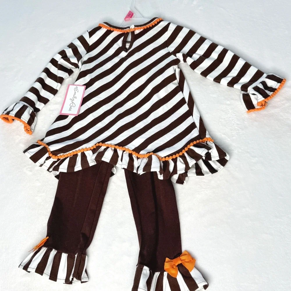 Emily‎ Rose Infant Pumpkin Outfit Set Brown Stripe Ruffle 18M Fall Halloween